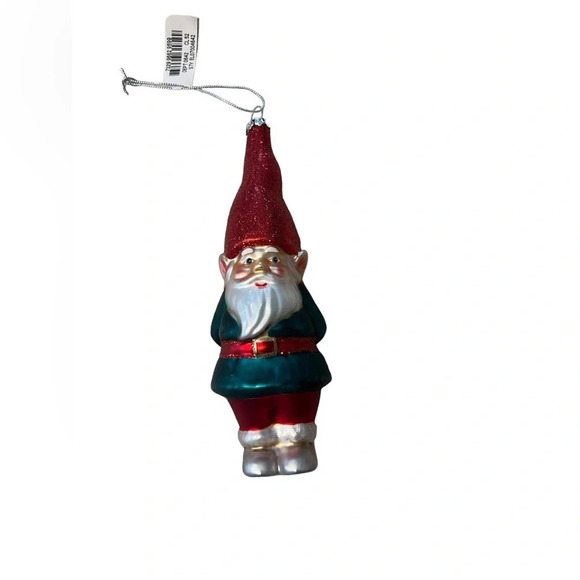 Blown Glass Gnome Christmas Ornament  Glitter Red Green White 6“ Holiday - Picture 1 of 5